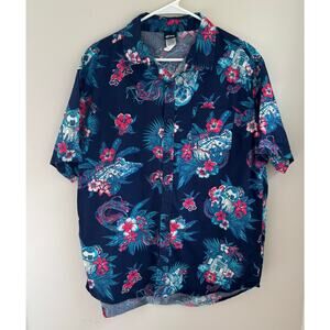 Star Wars Men's Cotton Hawaiian Shirt Aloha Floral R2-D2 Millennium Falcon Sz XL